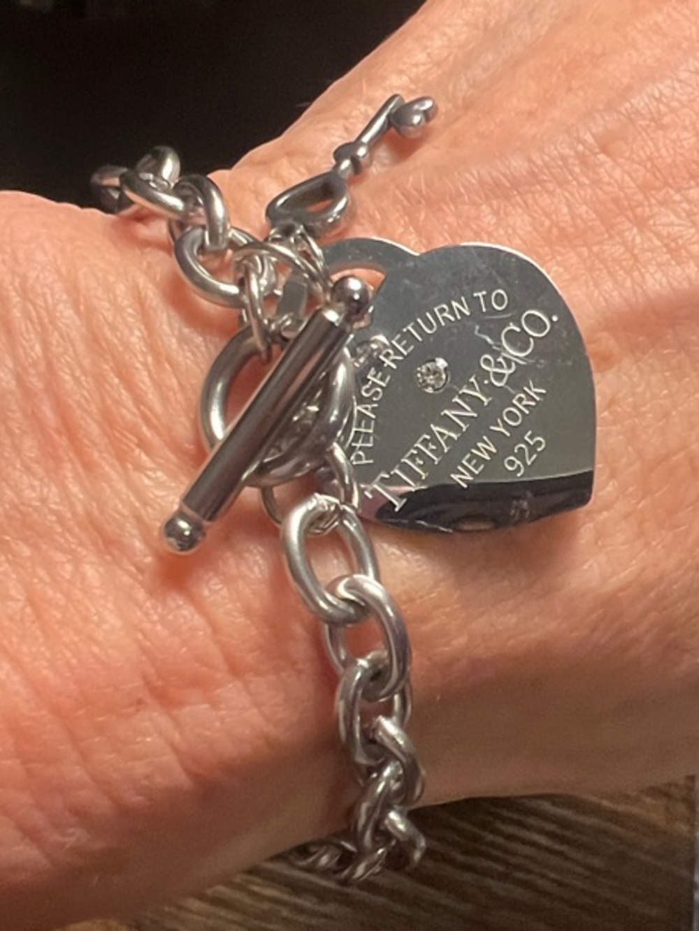 Silver Heart Tag Toggle Bracelet